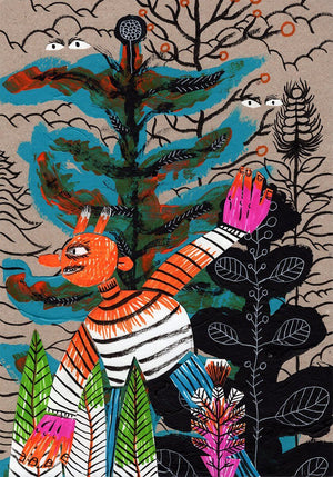 Vahşi Ormanda Yürüyüş, A4 mukavva üzerine kolaj ve boyama, 2020